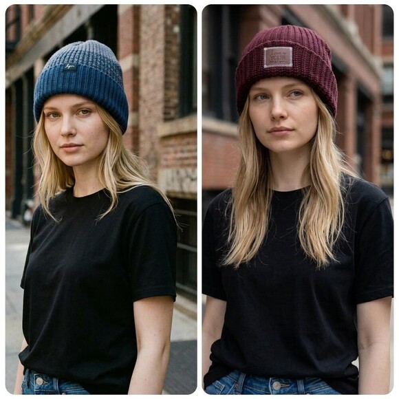 Love Your Melon Beanie Hats Women Blue Red Cotton Stretch Shaker Knit USA Made main image 6
